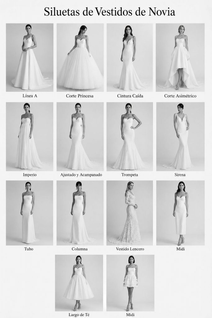 Siluetas de vestidos de novia modernos y elegantes en Valencia